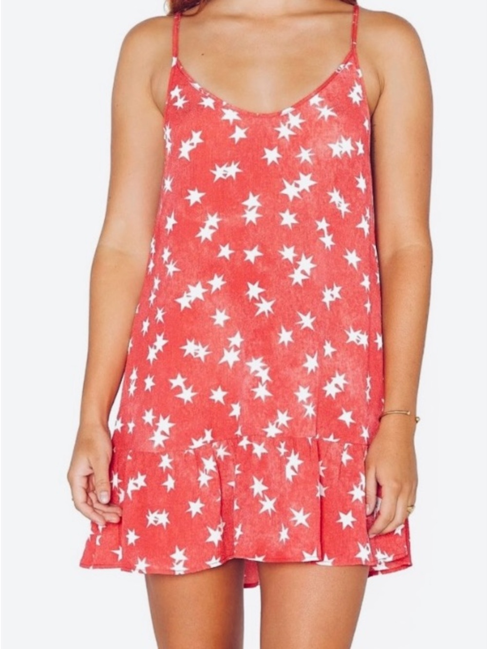 Hurley Red Star Print Spaghetti Strap Sundress/Cover Up